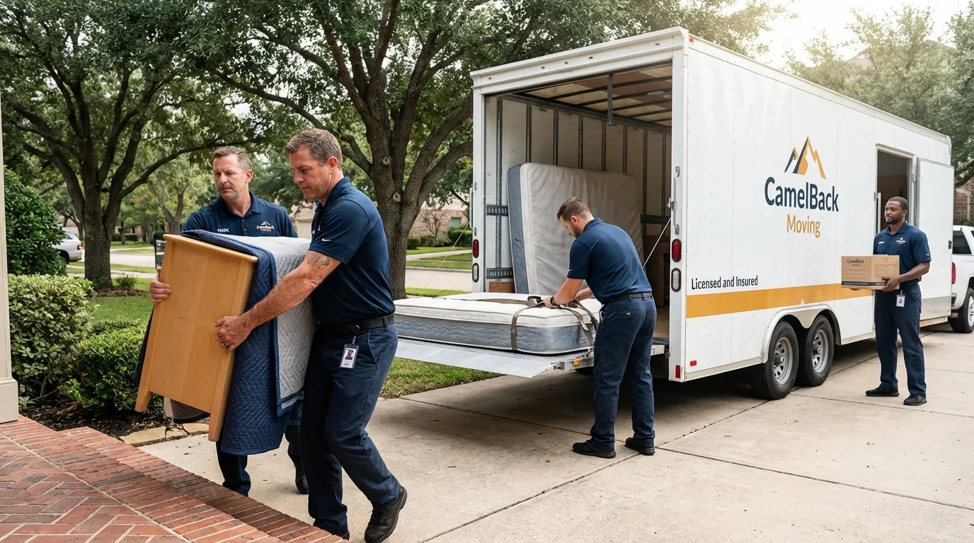 Crew loading residential truck for cross-state move from Lawrenceburg, KY