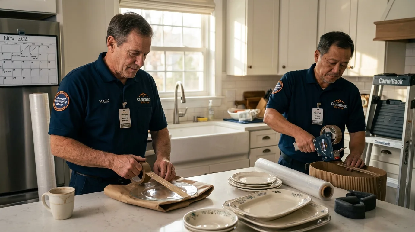Professional crew packing kitchen dishware in Lawrenceburg, KY